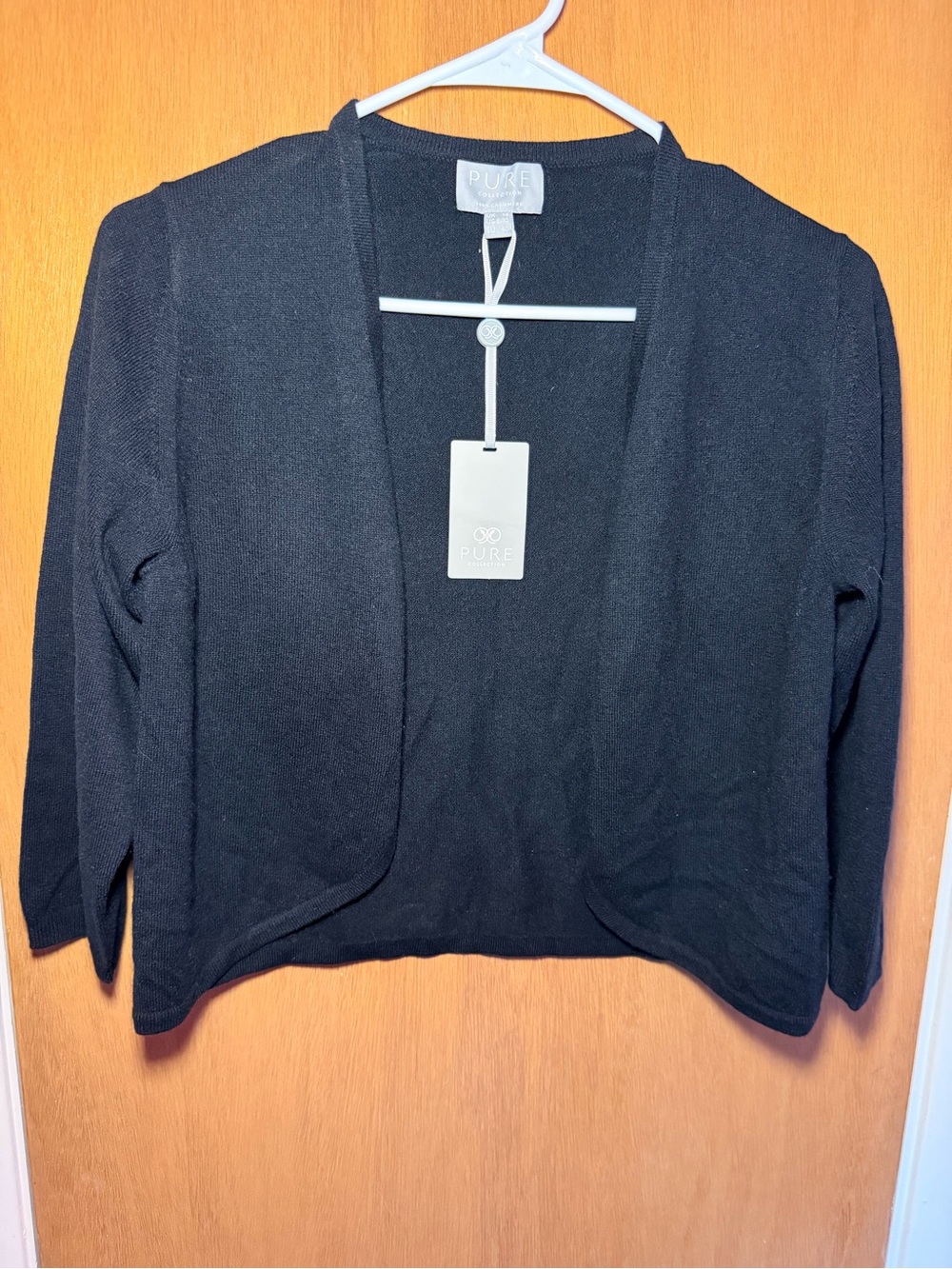 Pure Collection Black Cashmere Open-Front Cropped Cardigan
